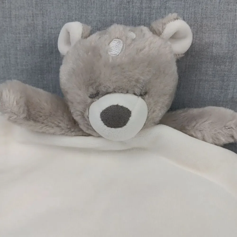 Carters Bear Security Blanket Ivory Grey White Spots Long Lovey Knotted Corners